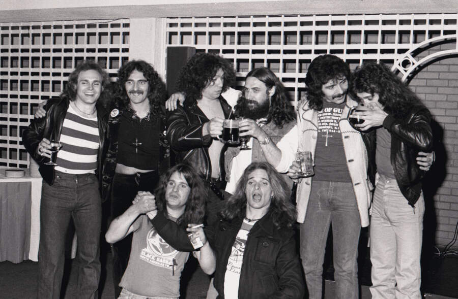 Black Sabbath and Van Halen backstage on tour in 1978