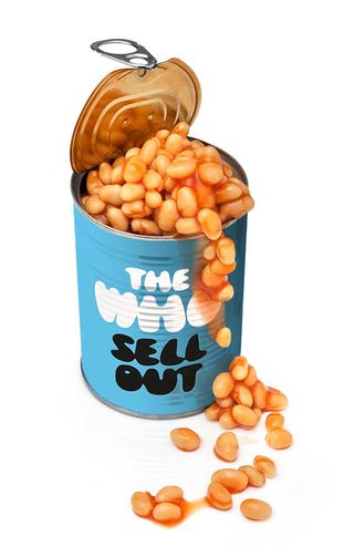 Baked beans spilling out of a tin can