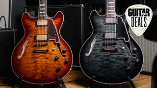 Picture of two D'Angelico guitars.