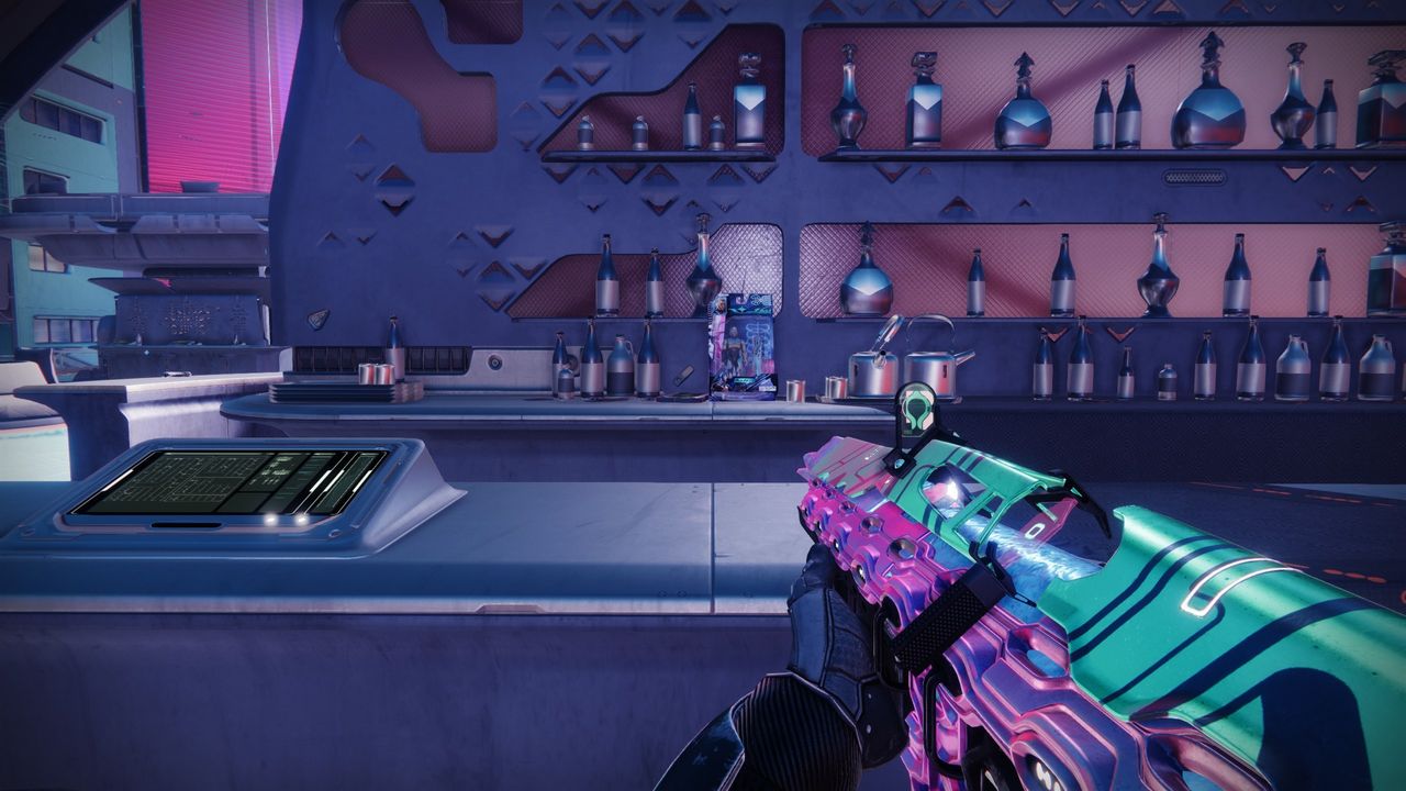 Destiny 2 action figure at Zephyr Concourse juice bar