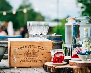 vintage crate on garden drinks station