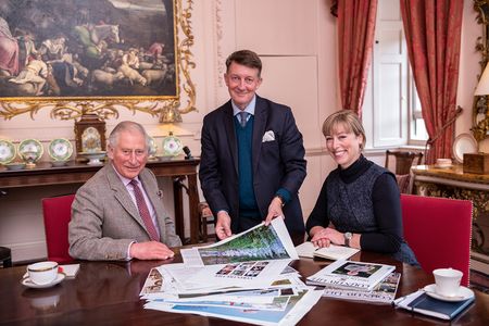 The King as Guest Editor: Then HRH The Prince of Wales, Prince Charles took the helm in 2018 and is pictured here with Editor Mark Hedges and Managing Editor Paula Lester at Dumfries House. ©Country Life