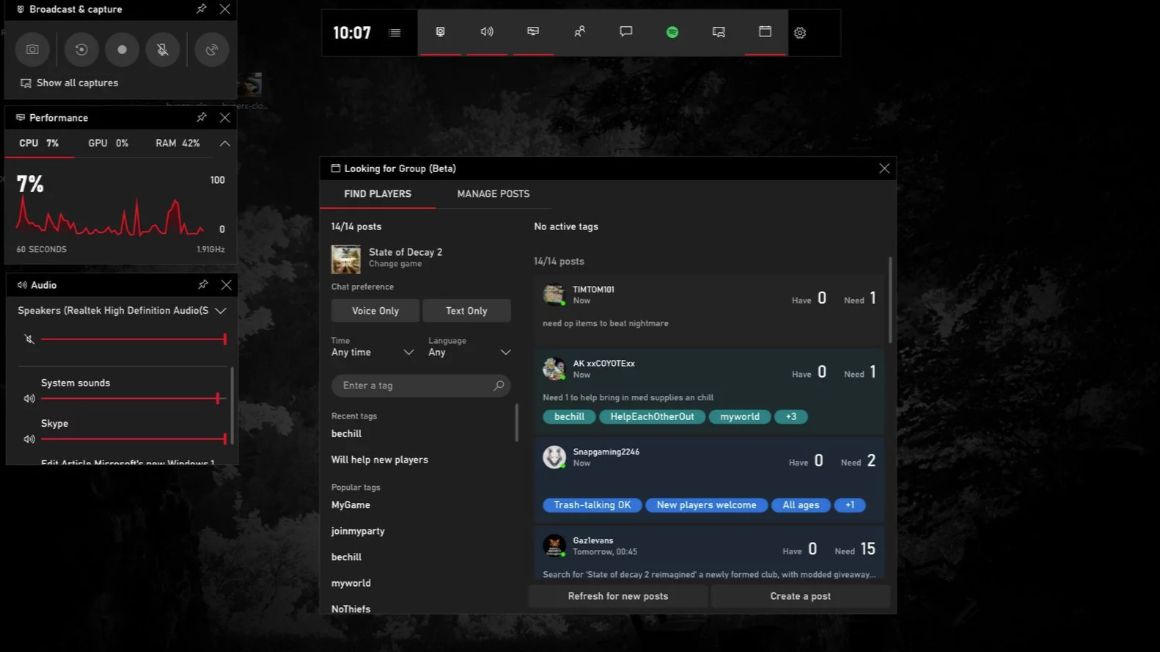 Windows 10 Game Bar now helps you find people to play online games with