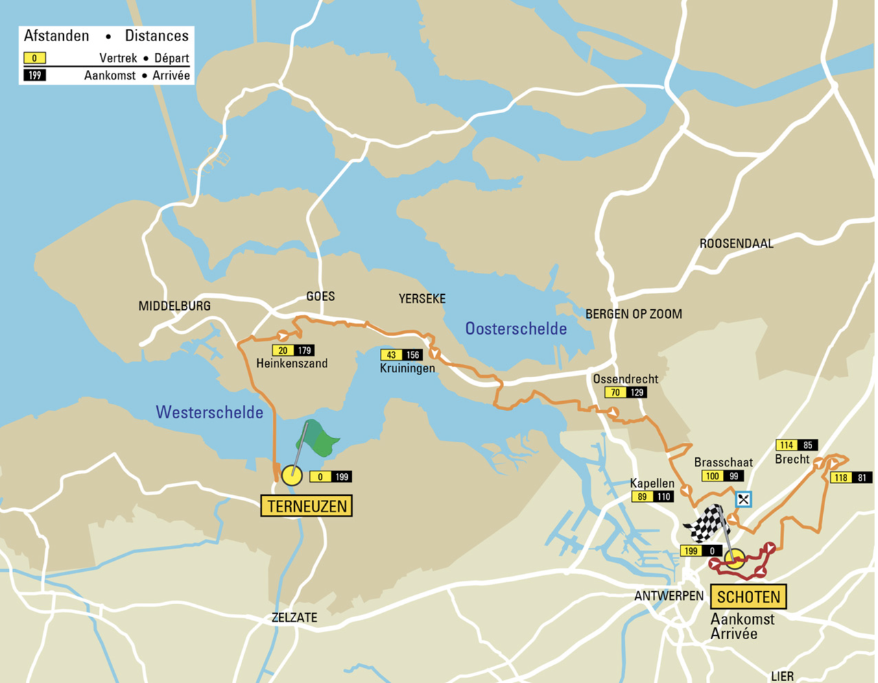 Route map for 2022 Scheldeprijs