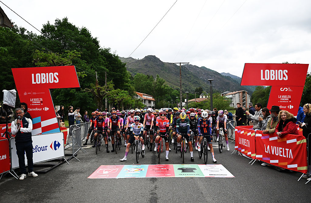 LOBIOS, SPAIN - MAY 04: A general view of the start of stage 2 of La Vuelta Femenina