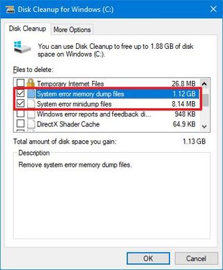 Disk Cleanup delete memory dump files