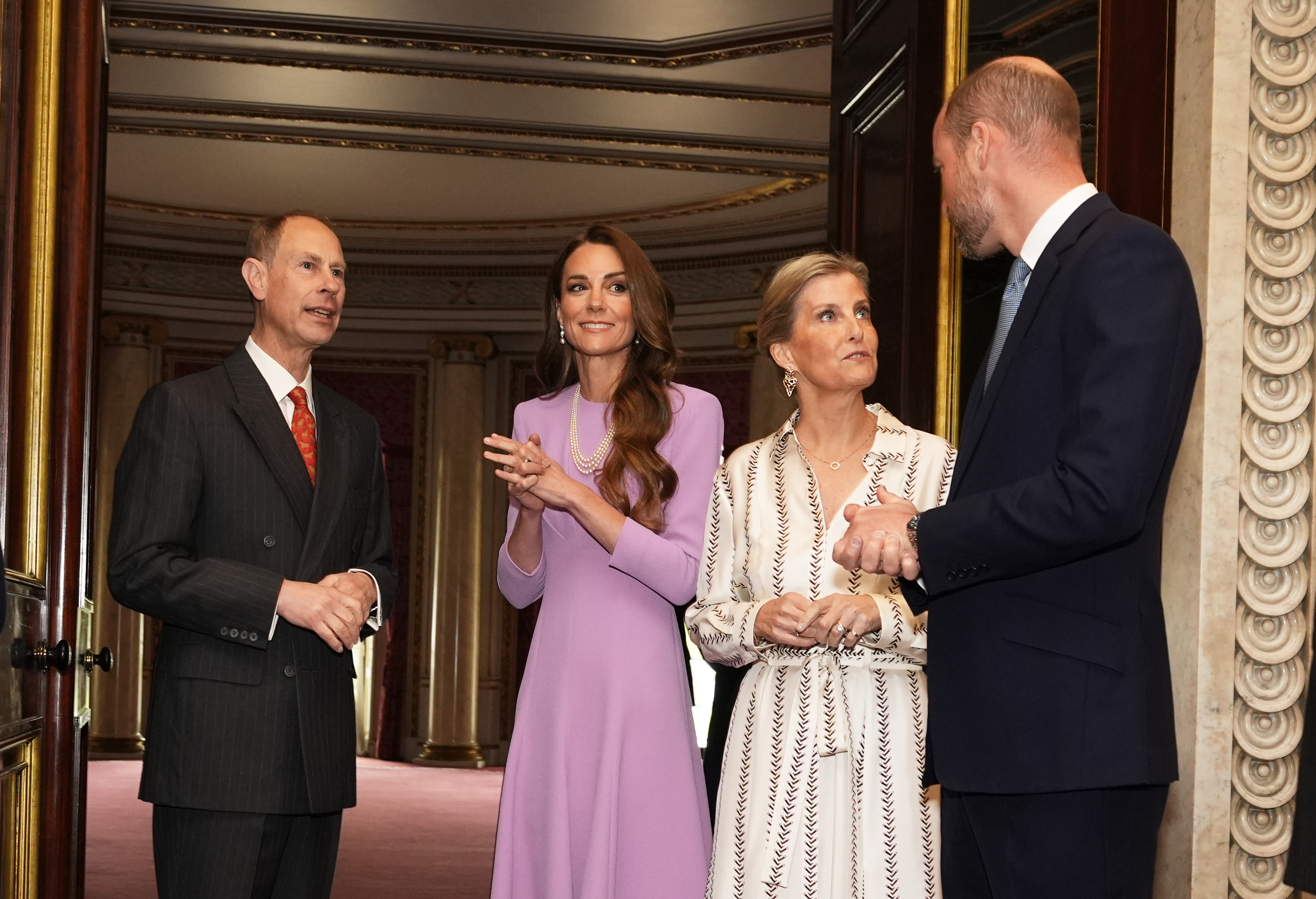 Prince Edward, the Princess of Wales, the Duchess of Edinburgh and Prince William attend a reception at Buckingham Palace, on the 100th anniversary of the birth of Queen Elizabeth II