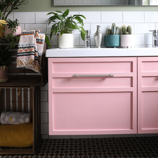 Close-up of a pale pink drawer