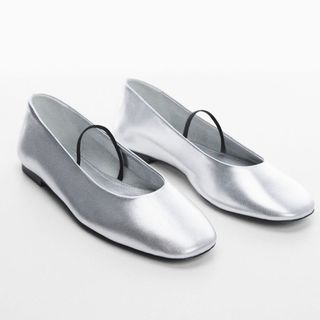 mango silver leather ballet pumps with strap
