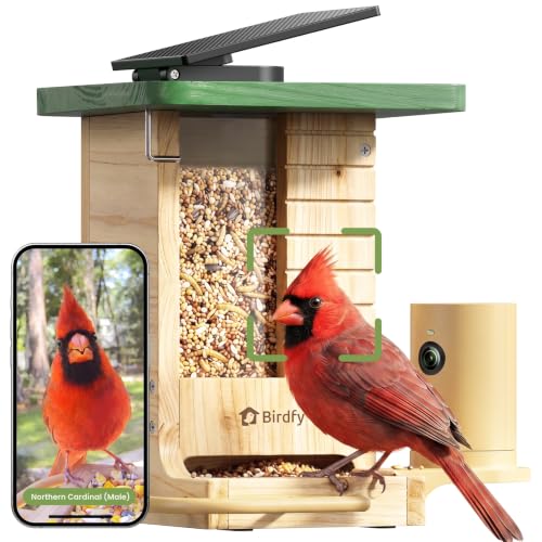 Birdfy Smart Bird Feeder With Camera Solar Powered, Slow-Motion Video &amp;amp; Night Insight, Ai Identify 6000+ Species Lifetime Free, Ideal for Outdoors Bird Watching &amp;amp; Gifts for Birdlovers, Wood