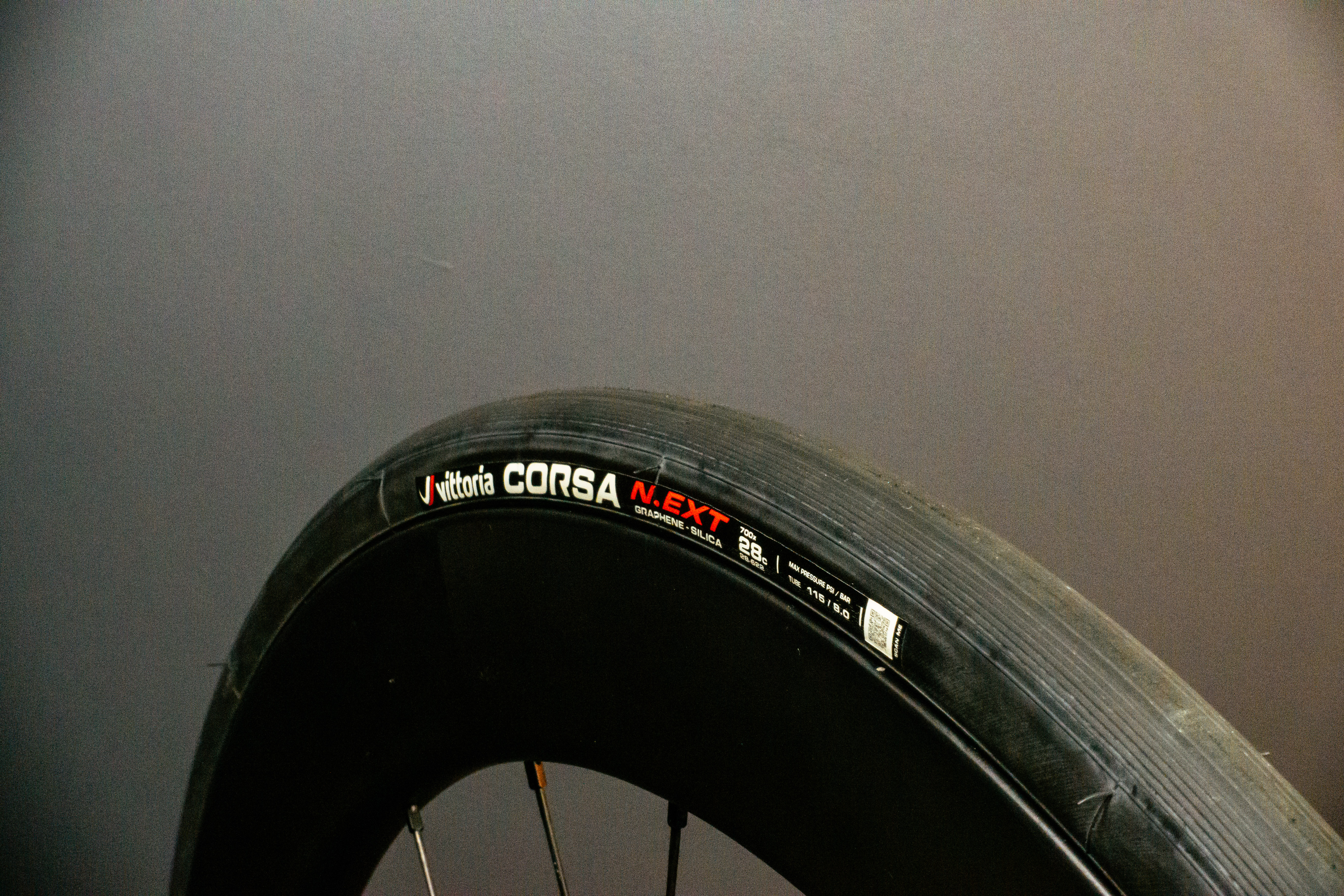 Vittoria Corsa N.Ext Road tyre with a grey background