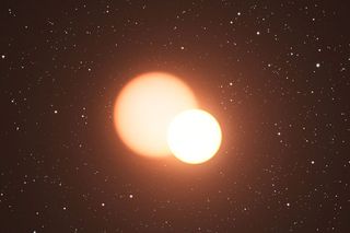 Artist's impression of an eclipsing binary system that including a pulsating star called a Cepheid variable. Researchers have recently discovered a new type of variable star that pulsate in two frequencies, the ratio of which is surprising close to the fa