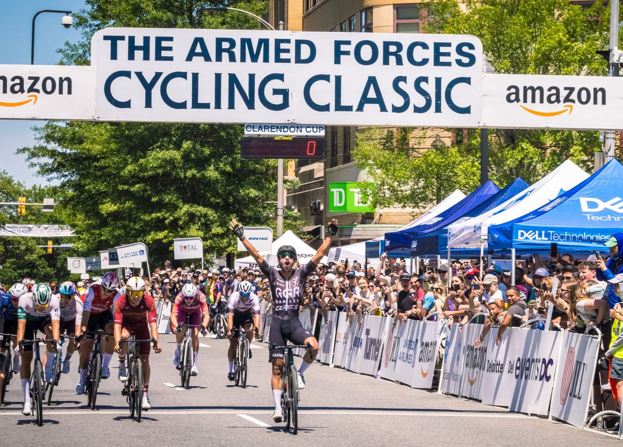 Sebastian Brenes Mata (Good Guys Racing NYC) wins second day of racing at Amazon Armed Forces Cycling Classic in Arlington, Virginia