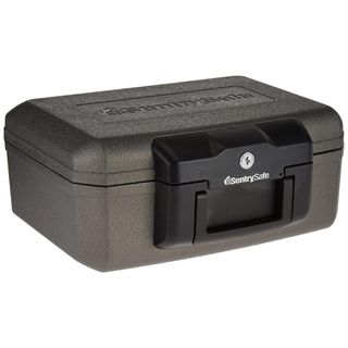 Fireproof document storage box with black closure