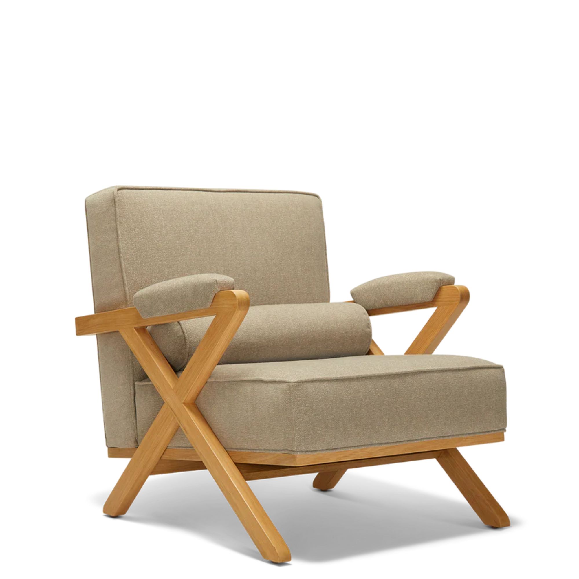 Gray and wood armchair