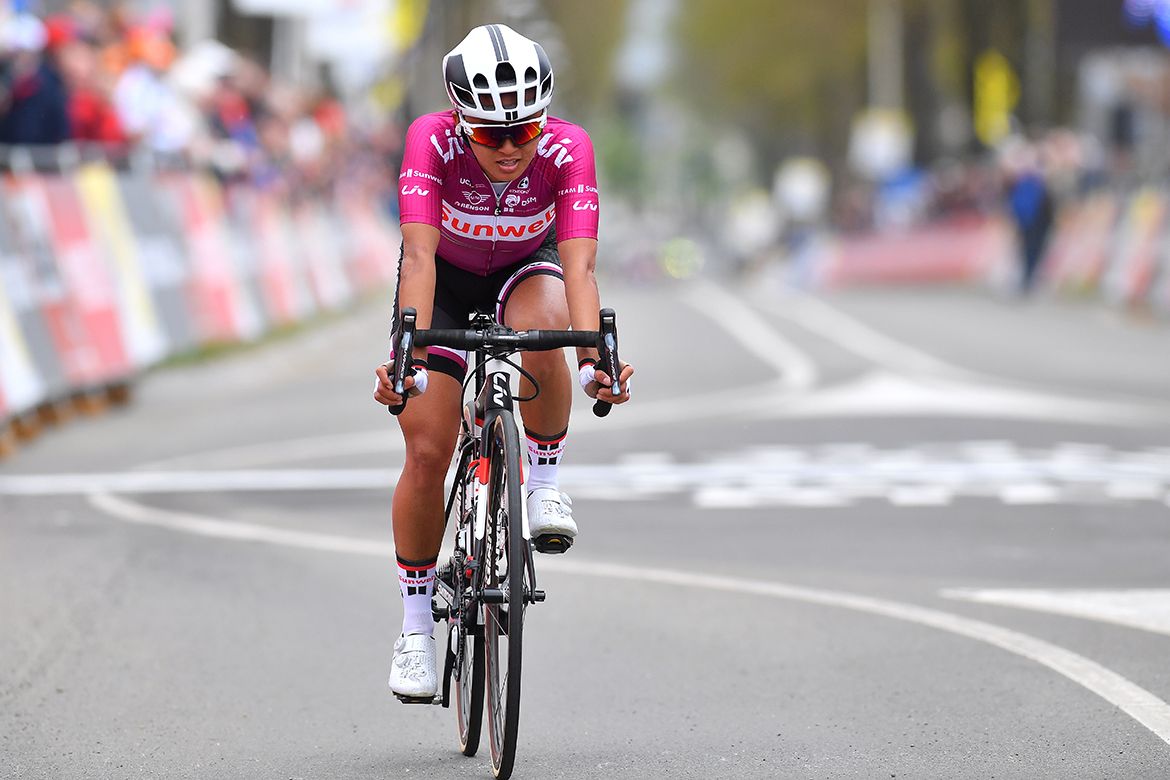 A disappointed Coryn Rivera crosses the line