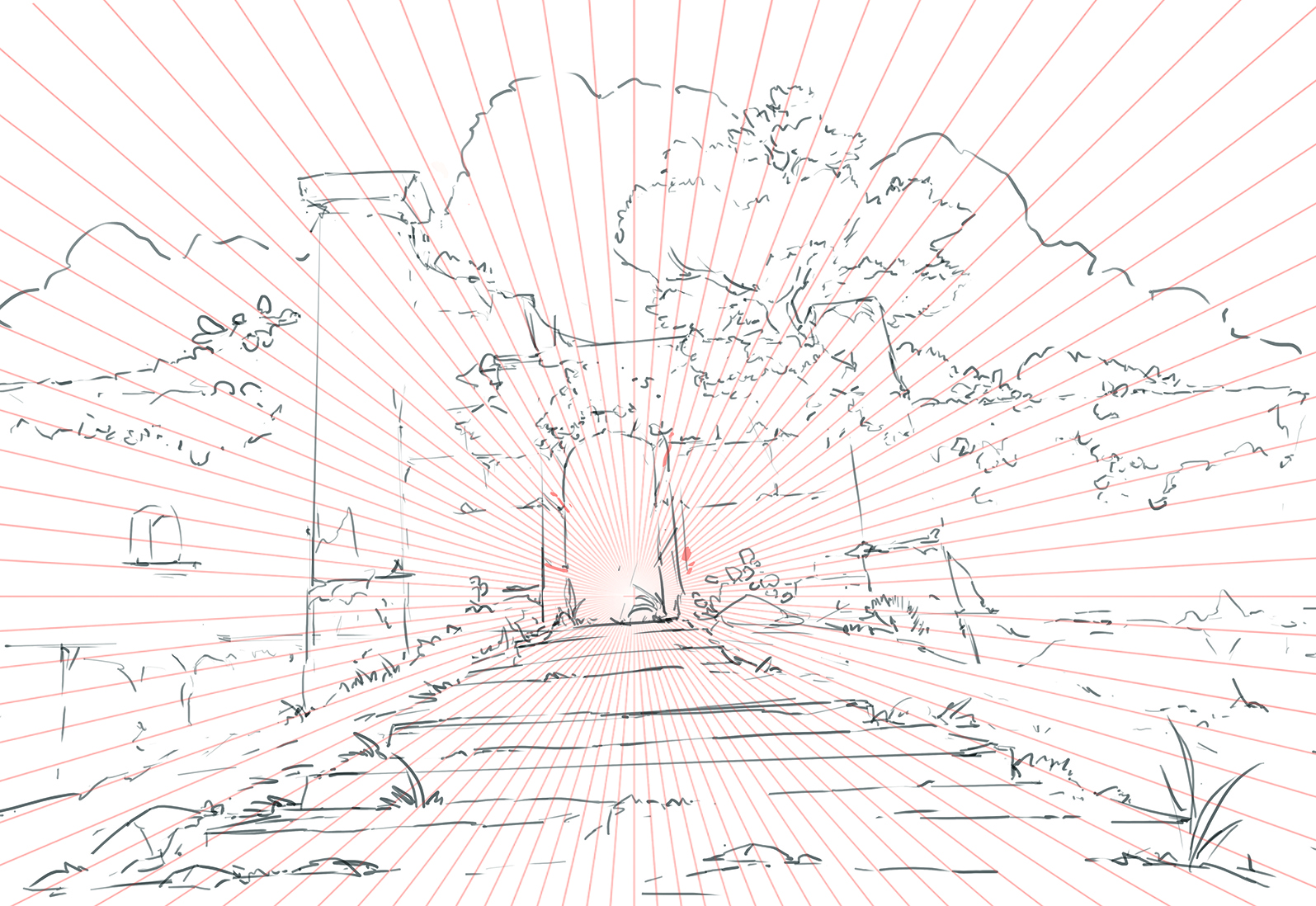 Digital art in progress from a matte painting tutorial