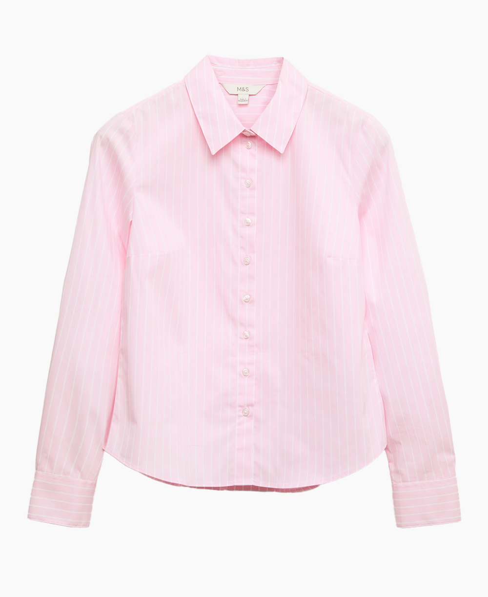 M&amp;amp;S, Cotton Rich Striped Fitted Shirt