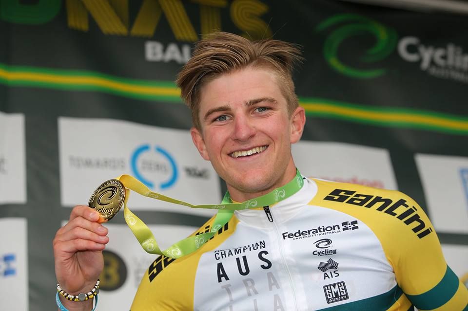 Nick White in the green and gold U23 national champion's jersey