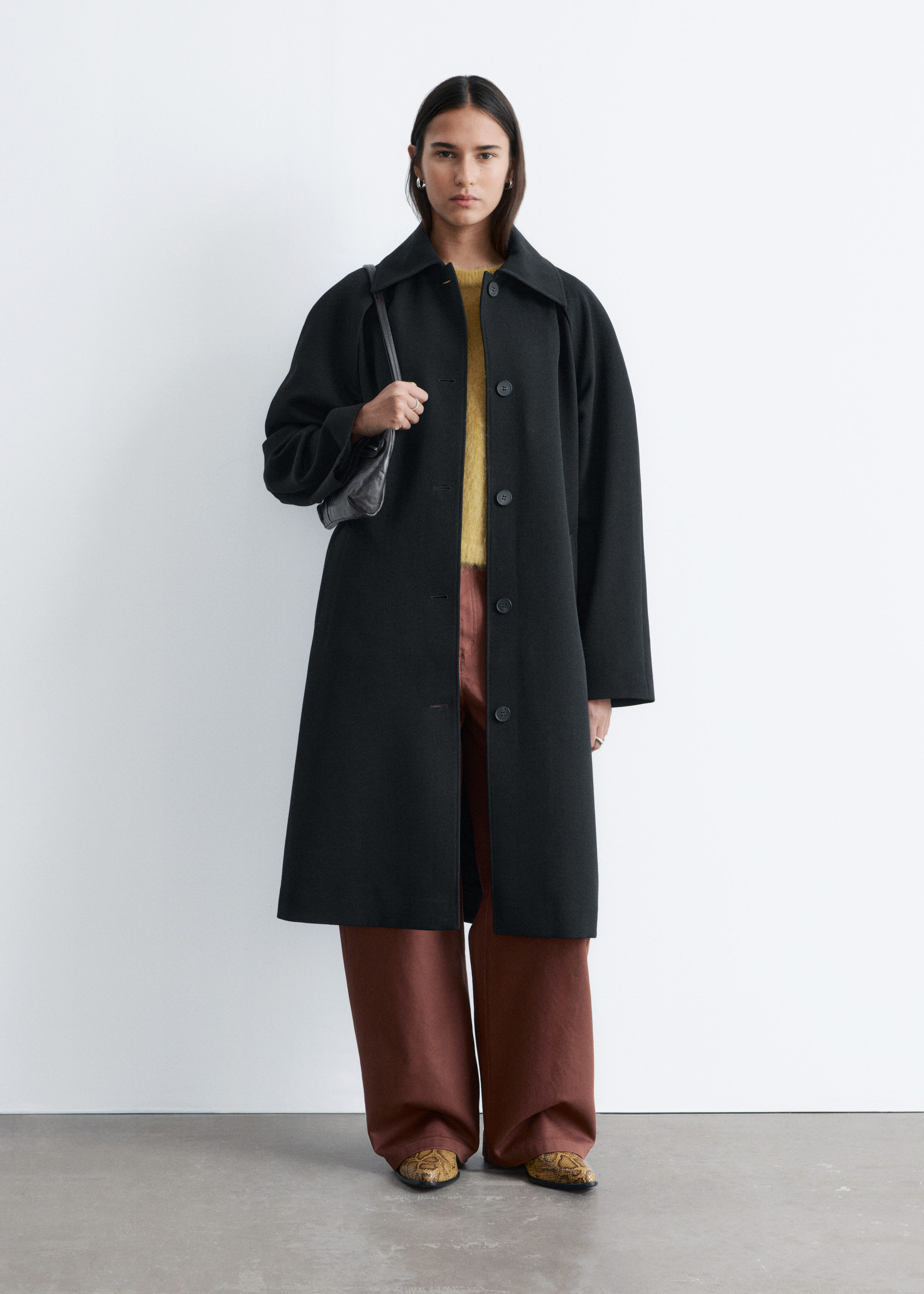 Tie-Belt Wool Trench Coat