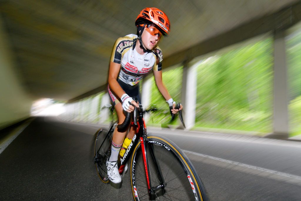 CASCATE DEL TOCE ITALY JULY 05 Asia Zontone of Italy and Team Servetto Makhymo Beltrami TSA during the 32nd Giro dItalia Internazionale Femminile 2021 Stage 4 a 112km Individual Time Trial from Fondovalle to Cascate Del Toce 1714m ITT GiroDonne UCIWWT on July 05 2021 in Cascate Del Toce Italy Photo by Luc ClaessenGetty Images