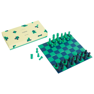 Blue and green chess set