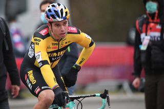 Belgian Wout Van Aert crosses the finish line at the men elite race at the cyclocross cycling event in Tabor Czech Republic the first stage of the World Cup cyclocross competition Sunday 29 November 2020 BELGA PHOTO DAVID STOCKMAN Photo by DAVID STOCKMANBELGA MAGAFP via Getty Images