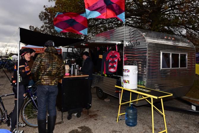 Beth Ann Orton at the Rapha Focus espresso trailer