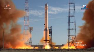 A Russian Proton-M rocket launches the international Spektr-RG X-ray space observatory for Roscosmos and the German Aerospace Center from Baikonur Cosmodrome, Kazakhstan on July 13, 2019.