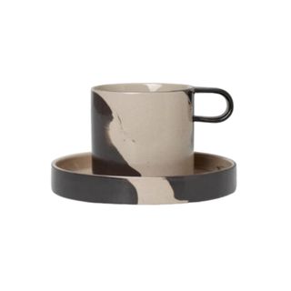 Brown mug with saucer
