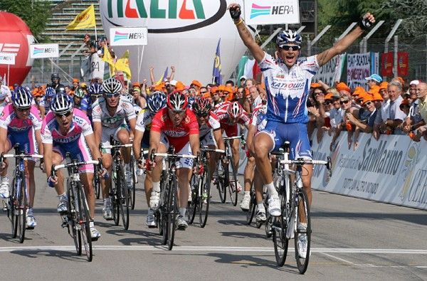 Filippo Pozzato (Katusha) wins the Italian Championships in Imola.