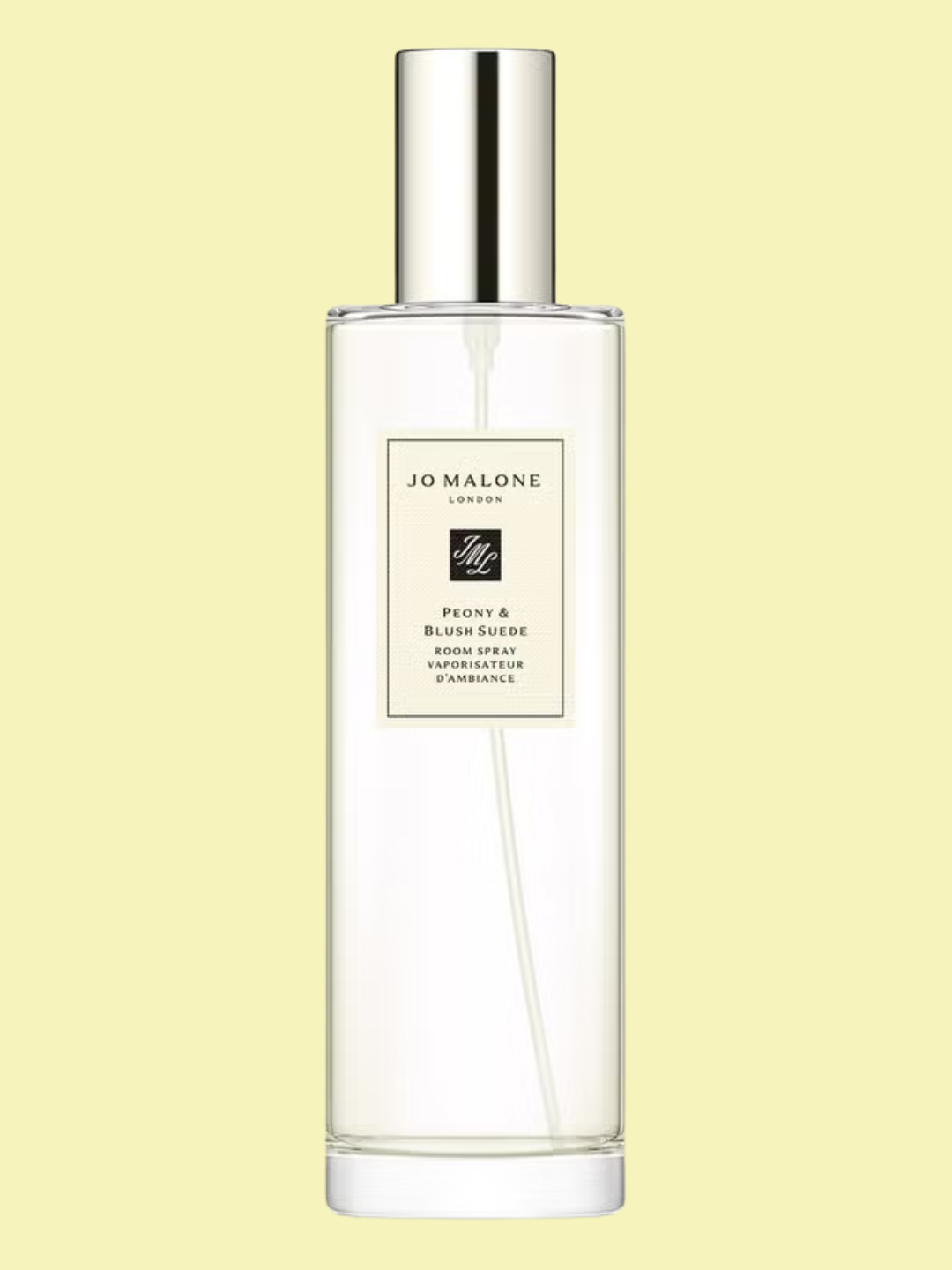 A glass bottle of peony and blush suede room spray from Jo Malone London