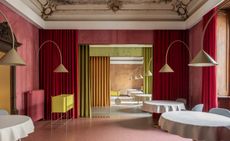 The colourful interior of Contraste Restaurant in Milan