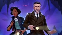 A black woman and a white man hold torches
