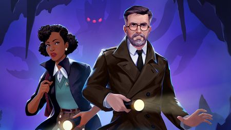 A black woman and a white man hold torches