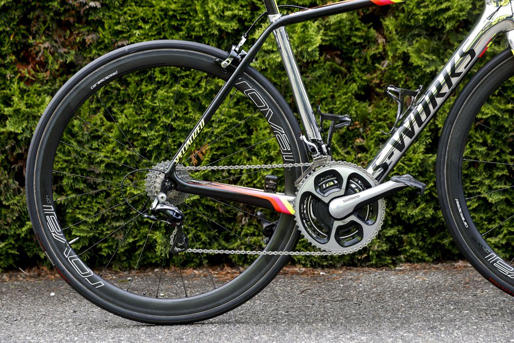 A very clean mechanical Dura Ace set up for Contador with 53-39 front chain rings
