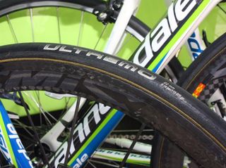 In addition to the different bike, Ivan Basso (Liquigas) also stuck with his lighter and faster Mavic Cosmic Carbone Ultimate wheels instead of the shallower wheels of most of his teammates.