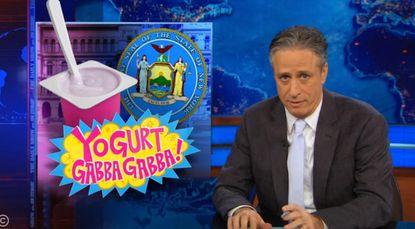 Jon Stewart mirthfully chronicles New York State's amazing yogurt debate
