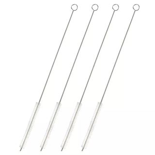 a set of four stainless steel straw cleaning brushes