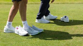 Changing shoes at the Skechers 36 hole challenge