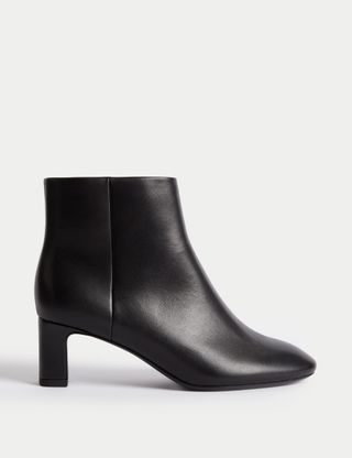 Wide Fit Leather Block Heel Ankle Boots