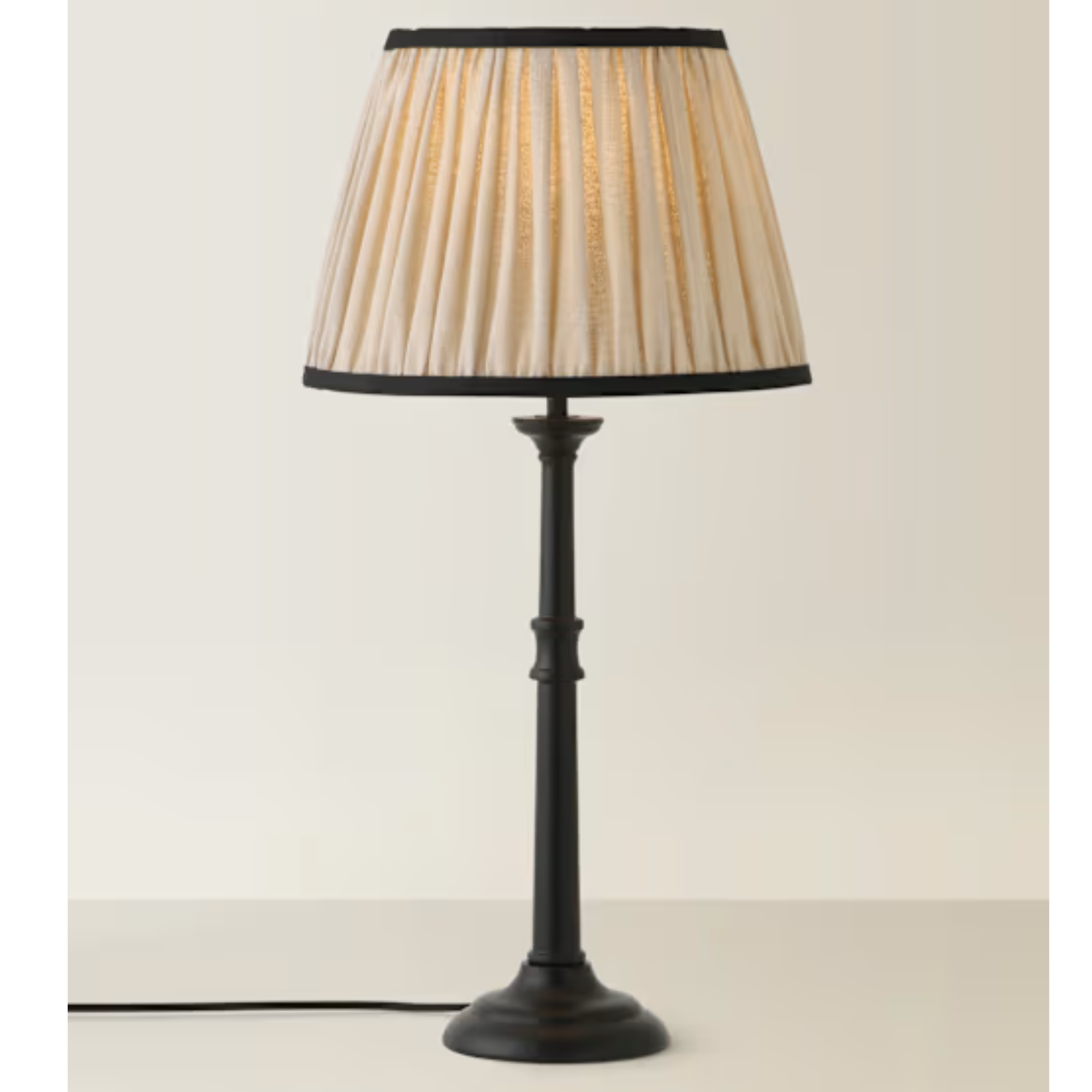 Clara Black Candlestick Table Lamp With Pleated Linen Shade