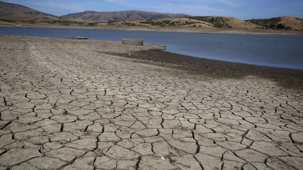 Dry cracked land in California.