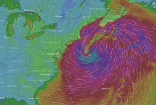 A bomb cyclone is forecast to form off the coast of New England on Thursday, Jan. 4, 2018. Winds are shown here moving counter-clockwise.