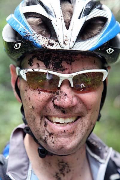 A rider covered with dirt