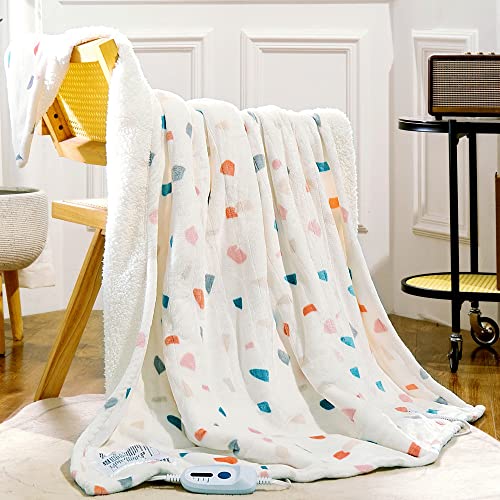 Soganasa Heated Blanket Throw 50&quot;x60&quot; - Machine Washable Electric Throw Blanket Printed Heated Throw Blanket With Etl &amp;amp; Fcc Certification 4 Heating Levels 3 Hours Auto-Off Overheat Protection (stone)