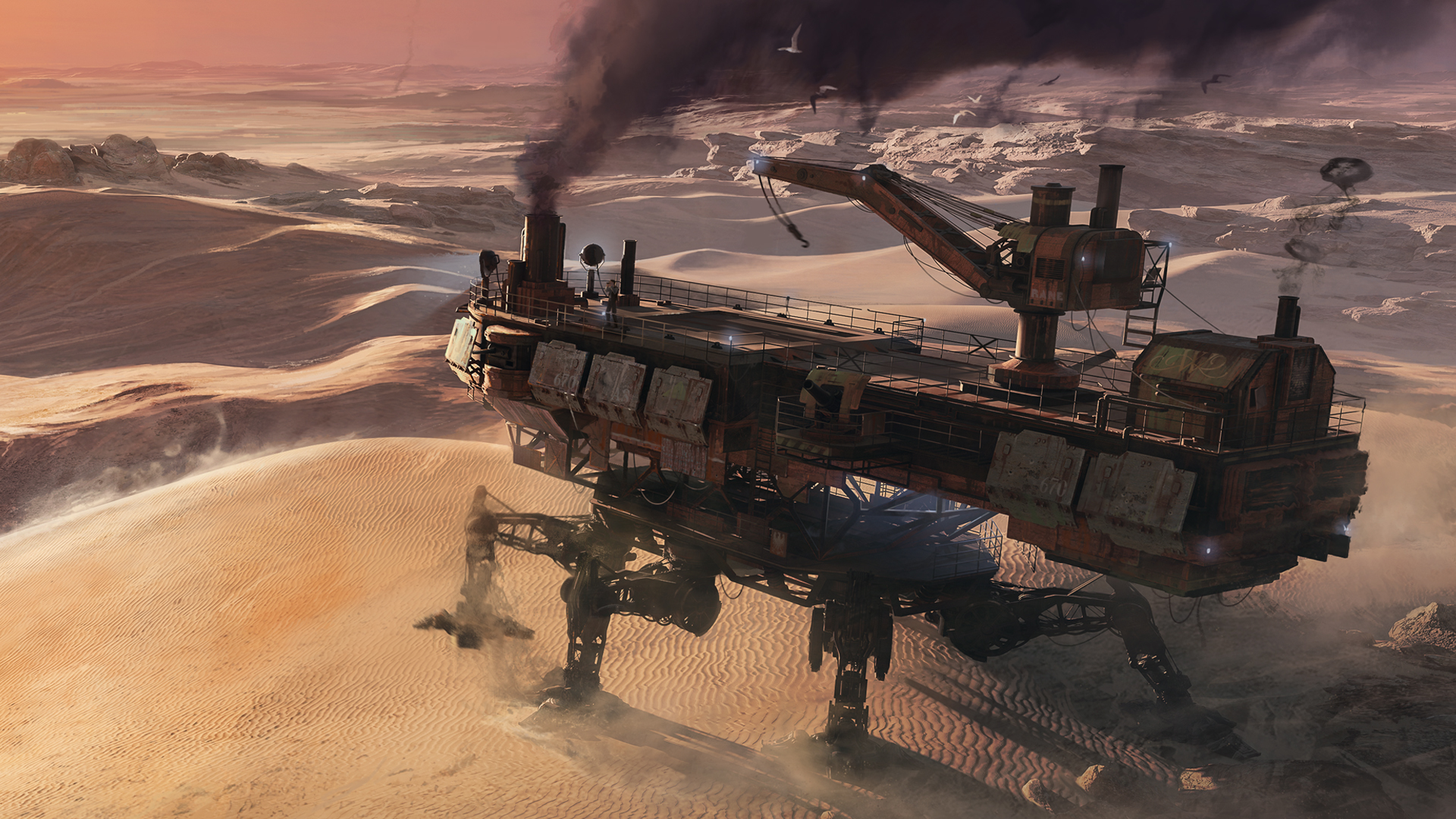 A mechanical base in a desert