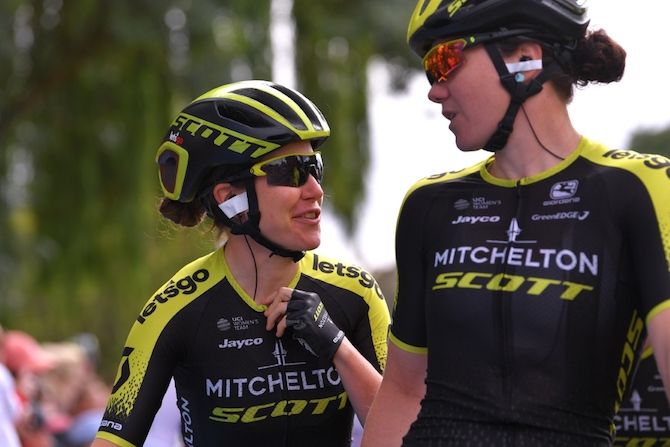 Defending champion Amanda Spratt and Sarah Roy (Mitchelton-Scott) talk tactics ahead of stage 1 of the 2019 Women's Tour Down Under