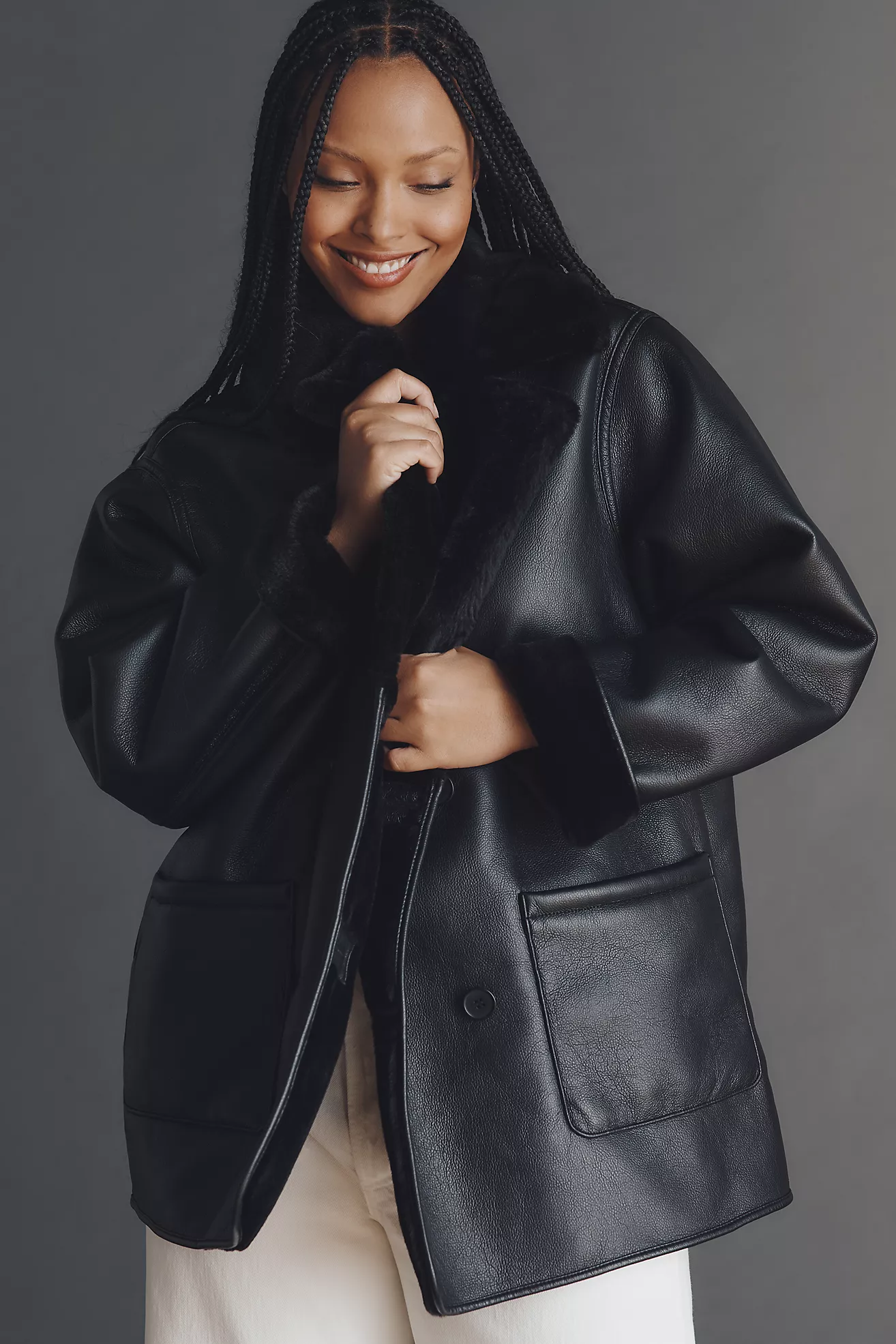 By Anthropologie Faux-Shearling Reversible Coat