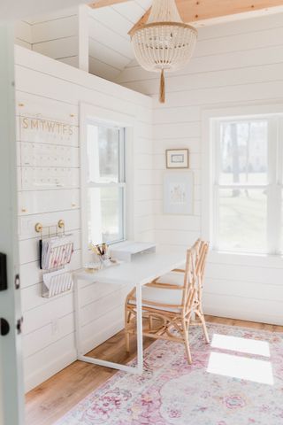 shed office with white walls
